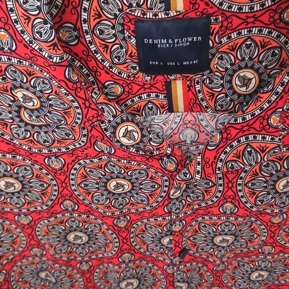 Denim & Flower Red Patterned Shirt - Picture 5 of 10